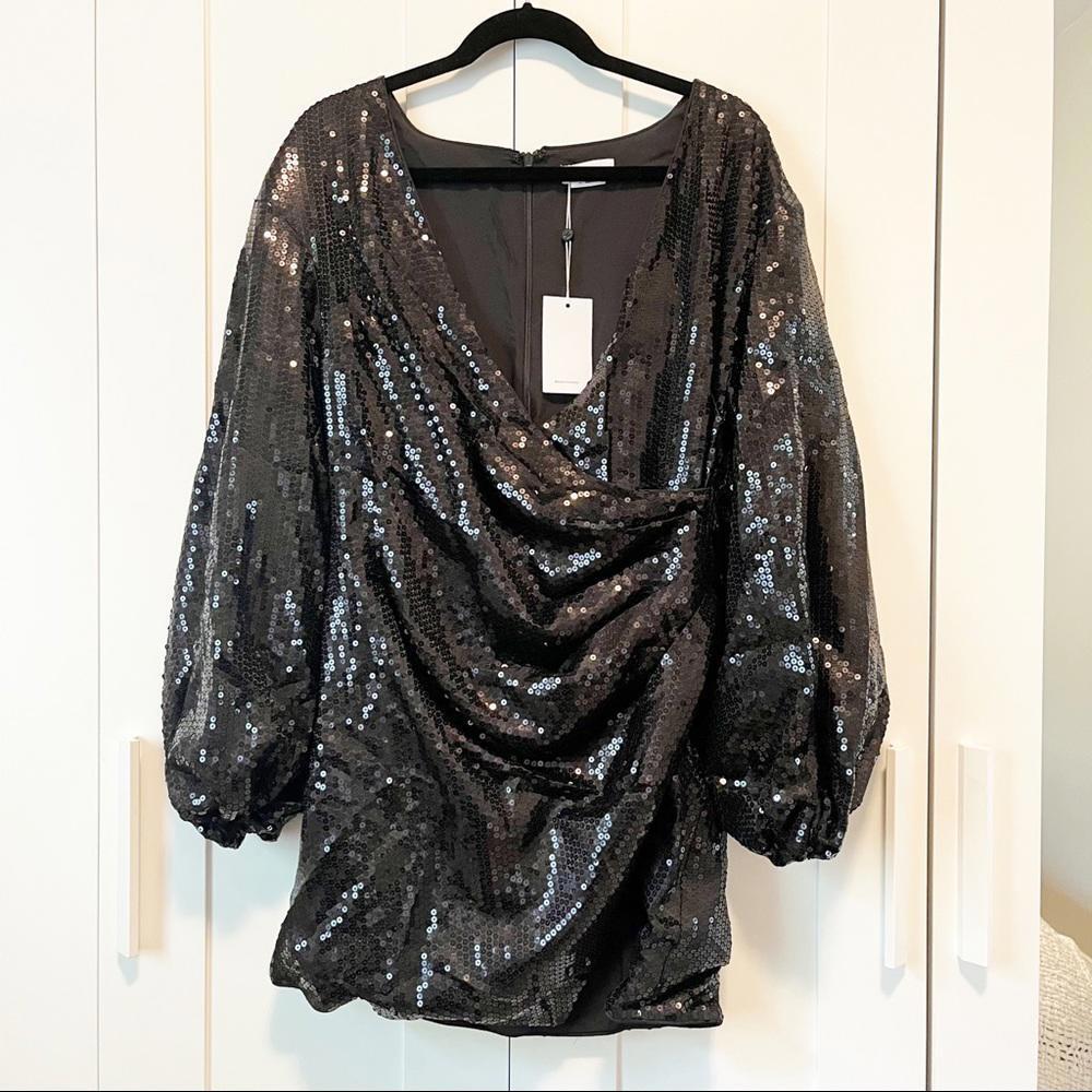 Lovers + Friends Ryder Mini Dress Black Sequin Wrap Party Dress M - Picture 4 of 8